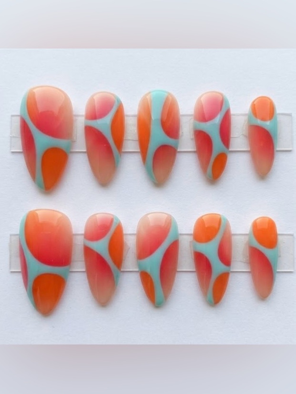 Abstract Coral & Aqua Press-On Nail Set